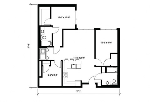 Stack House Apartments in Seattle, Washington 2x2 Floor Plan